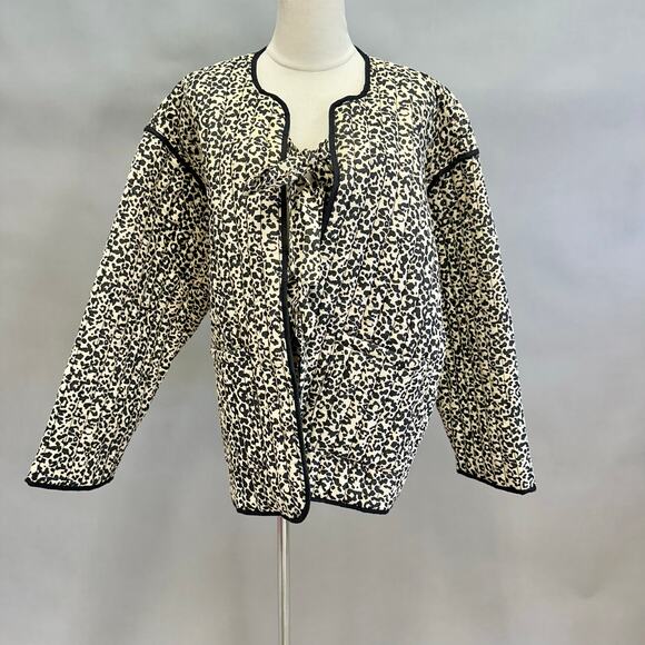 ASOS DESIGN cotton quilted leopard print bowtie tie front jacket Size Large Boxy - Picture 2 of 16